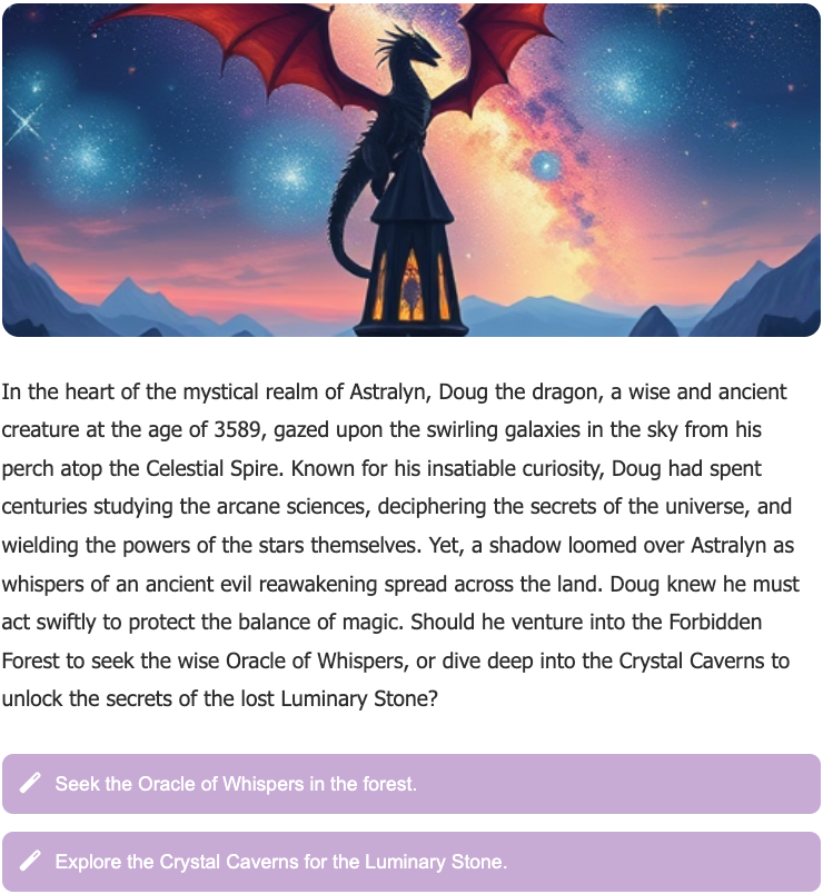 Example of illustrated interactive story in My Story Steps